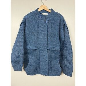 Vintage Pallas Originals Hand Loomed Ireland Wool Chunky Blue Knit Womens Size S
